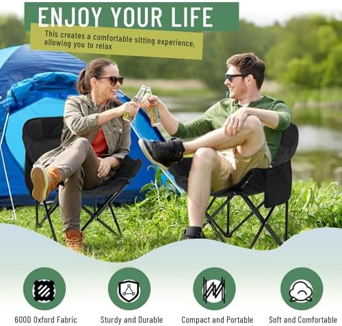 2 Pack Folding Camping Chairs Portable, Black, Solid Color