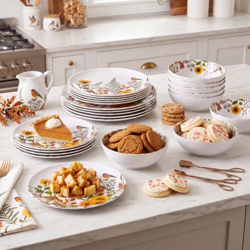 12-Piece Melamine Dinnerware - Sunflower Bird Plates and Bowls Set