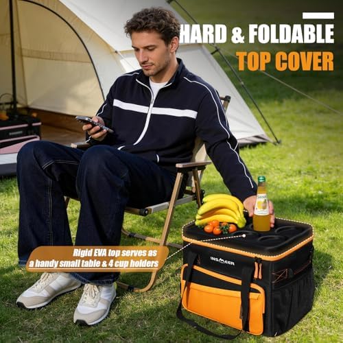 INSMEER Collapsible Cooler with Hard Shell & 4 Cup Holders - 55 Cans