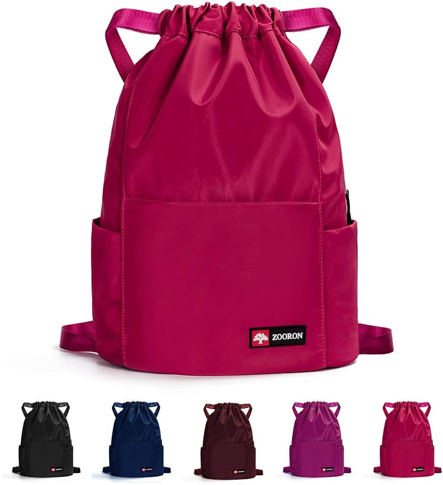 ZOORON Waterproof Drawstring Gym Backpack Bag for Men & Women, Sport Gym Sack Mini Travel Daypack