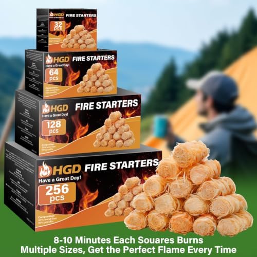 HGD Natural Fire Starters - Waterproof & Odorless Charcoal Starters for Fireplace, Campfire, BBQ, Grill, Fire Pit, Wood & Pellet Stove, Chimney, Pizza Oven & Smoker - Indoor & Outdoor Use