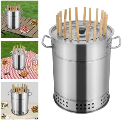 Large Portable Charcoal Grills, 2 in 1 Vertical Smoker, 360° Smokeless Stainless Steel BBQ Grill Barrel for Outdoor Barbecue, Camping, And Backyard Cooking (Mini-20 Skewers)