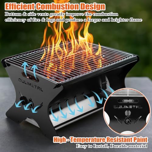 QuliMetal Portable Camping Grill – Foldable Charcoal/Gas Grill