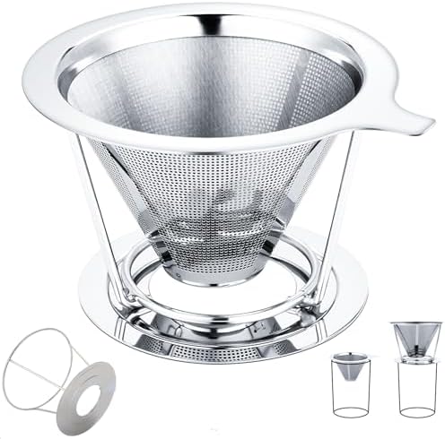Pour Over Coffee Maker,Coffee Filter,Slow Drip Paperless Stainless Steel Cone Coffee Dripper(1-2 Cup)