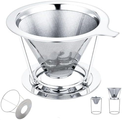 Pour Over Coffee Maker,Coffee Filter,Slow Drip Paperless Stainless Steel Cone Coffee Dripper(1-2 Cup)