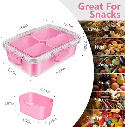Small Snack Box Container, Divided Serving Tray with Lid, 4 Compartment Snack Box Container for Candy, Fruits, Charcuterie, Travel & Parties, BPA-Free, 2 Pack