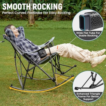 FUNDANGO Rocking Camping Chair for Adults, 440Lbs Lawn Chairs for Outdoor