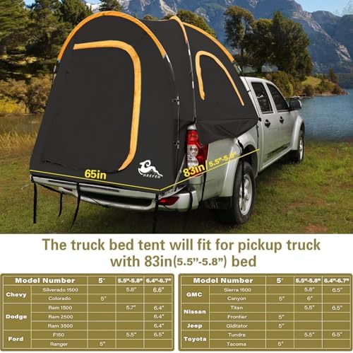 Pickup Truck Blackout Tent for for 5.5 FT Bed, 2 Person, NO Rainfly, Waterproof PU2000mm, Camping, Hiking, Fishing, Foldable, Easy Setup, Black