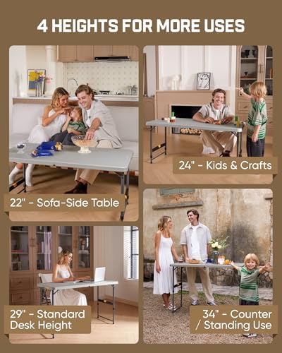 FanttikOutdoor Folding Table 4 Foot Quick Adjust Portable Plastic 4 Heights