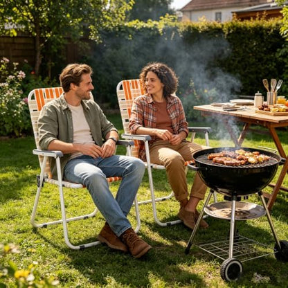 Folding Patio Lawn Webbed Chair Set of 2 - Classic Outdoor Portable Camping Chairs Stable Metal for Camping, Garden, Pool, Beach, Backyard and BBQ Orange & White