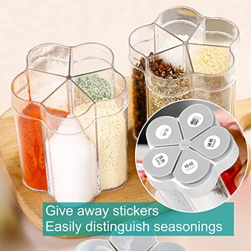2 PCS Travel Spice Jars, 5-in-1 Seasoning Containers, Clear Plastic Condiment Bottle for Camping, Hiking, BBQ, Picnic
