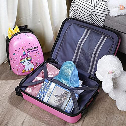 Weewooday Kids Luggage and Backpack 18 Suitcase with Spinner Wheel Hard Case Travel 13 Backpack Girl Suitcase Set for Kids Travel Supplies(Pink,Unicorn Style)