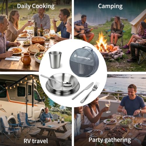 Stainless Steel Camping Mess Kit with Zippered Carry Bag 4 Person