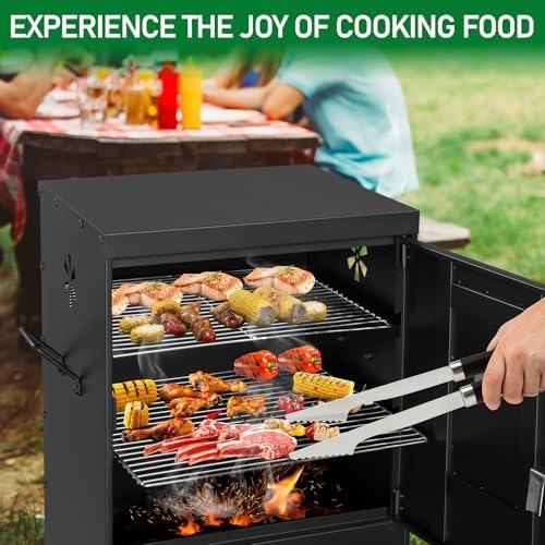 40" Portable Charcoal Grill,Metal Outdoor Barbecue Smoker,Heavy Duty Outdoor BBQ Grill,Portable Vertical Camping Barbecue Grill,with Doors & Thermometer,for Garden Patio Beach Backyard (Black)