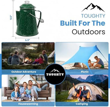 Toughty 12 Cup Enamel Coffee Percolator, Camping Stovetop Coffee Pot, Green