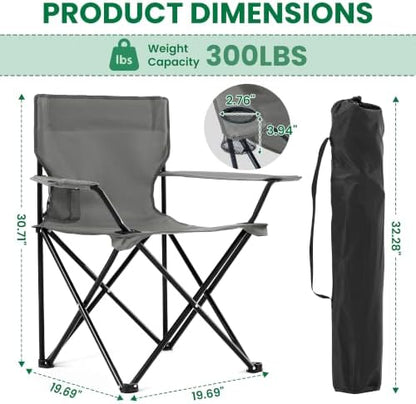4 Pack Folding Camping Chairs for Outdoor, Foldable Portable Lawn Chairs with Carry Bag & Cup Holder, Compact Design for Camp, Beach, Picnics, and Fishing Supports 300LBS（Grey）