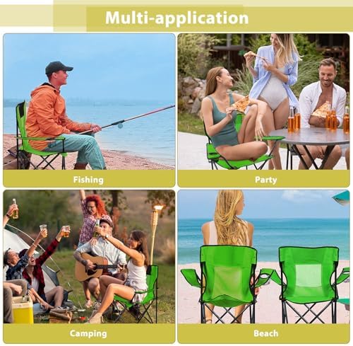 Shellwei 2 PCS Folding Camping Chair with Cupholder and Carry Bag Regular Size Colorful Breathable Portable Lightweight Lawn Chair with Side Pocket for Fishing Hiking Beach Outdoor Activity