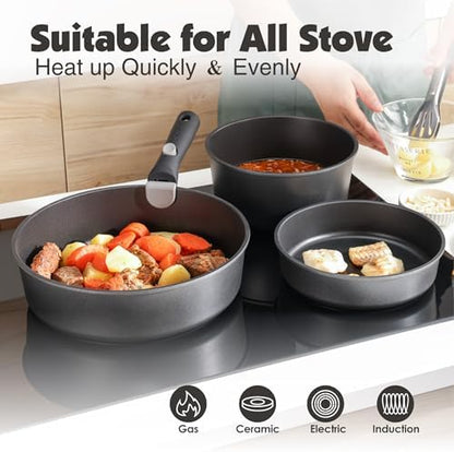 SENSARTE 24 Piece Nonstick Detachable Handle Pots and Pans Set Black