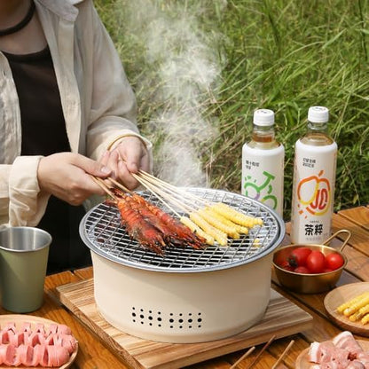 SANQIAHOME Stainless Steel Charcoal Portable Barbecue Grill, 10.5 Inches Non-Stick, Round, Barbecue or Hot Pot, Boiling Water, Charcoal Stove for Home Party Outdoor Camping