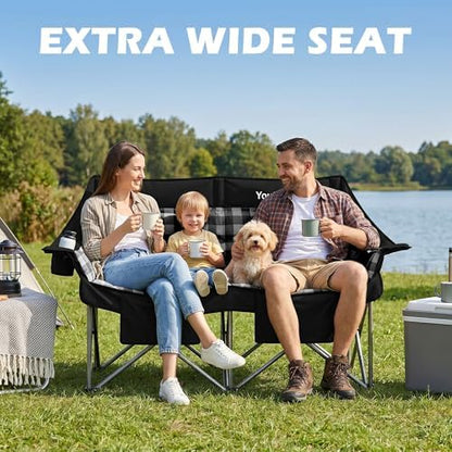 Youtanic Double Camping Chair, Heavy Duty 650lbs Padded Loveseat for Adults
