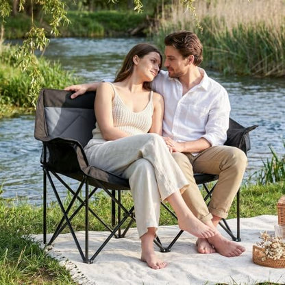 Oversized Double Camping Chairs 2 Person Folding Loveseat(Grey)
