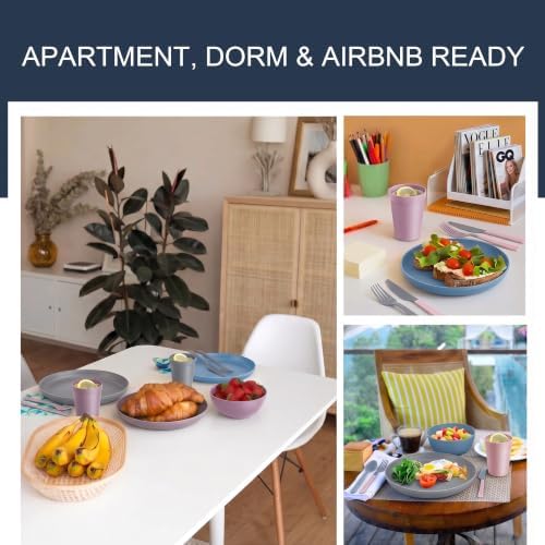 28 Piece Dinnerware Set for 4, Unbreakable Plates and Bowls Sets