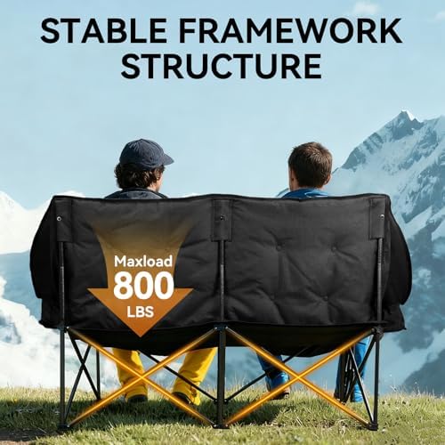 Huskfirm Oversized Double Camping Chair, Support 800LBS, Black