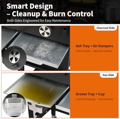 Propane Gas and Charcoal Combo Grill with Side Burner