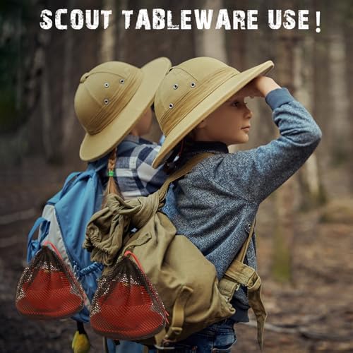 Scout Camping Mess Kit for Person Boy Scout Dishes Set Girl Scout Mess Kit with Mesh Bag Reusable Light Weight Eating Utensils Plastic Camping Cutlery Set for Travel Camp