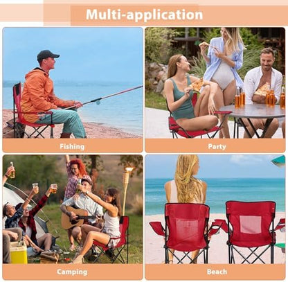 Shellwei 2 PCS Folding Camping Chair with Cupholder and Carry Bag Regular Size Colorful Breathable Portable Lightweight Lawn Chair with Side Pocket for Fishing Hiking Beach Outdoor Activity