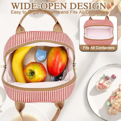 FlowFly Insulated Lunch Cooler Bag - Tote Bag Organizer for Women/Men, Red#Stripes