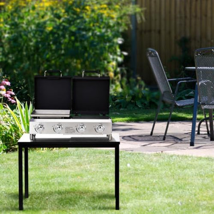 ROVSUN 4 Burner Propane Gas Grill & Griddle Combo, 40000 BTU Tabletop Flat Top Griddle & BBQ Grill with Ignition, Lids & Portable Cart for Outdoor Backyard Cooking Barbecue