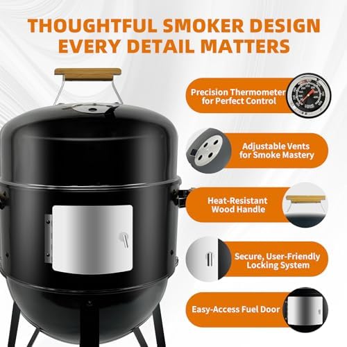 Realcook BBQ Charcoal Smoker Grill: Heavy Duty 17 Inch Vertical