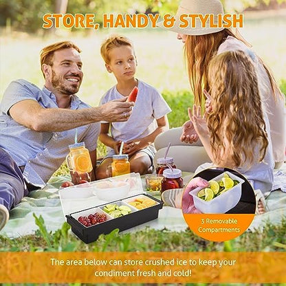 WICHEMI Ice Chilled Condiment Caddy with 3 Removable Trays and Lid, 2 Pack