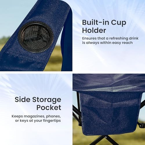SUWT 2 Pack Portable Folding Camping Chair, Outdoor Chair with Cup Holder & Side Pocket, Durable Oxford Cloth & Steel Frame for Camping, Hiking, Picnic, Beach (Navy Blue)