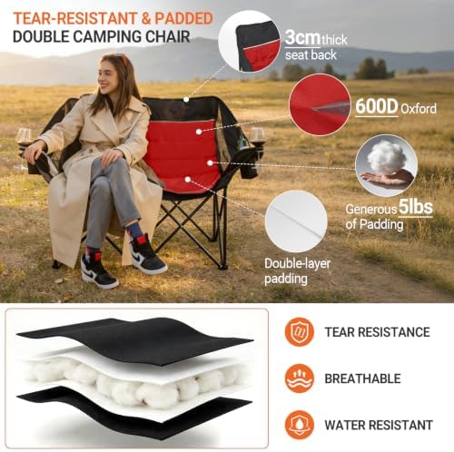 700LBS 2-Person Heavy Duty Double Camping Chair Loveseat Red