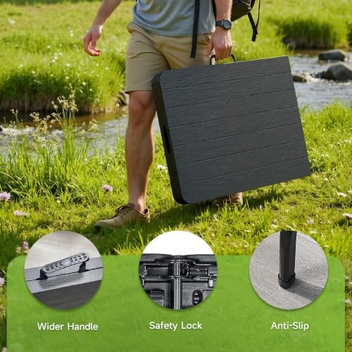 Heavy Duty Folding Table, Sturdy Portable Foldable Table with Safety Lock, Indoor Outdoor Use for Camping Party, 6/8 Foot (Standard, Black-Wood Grain, 6FT-1 Pack)