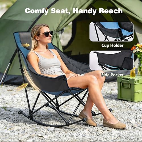 SUNNYFEEL Oversized Folding Rocking Camping Chair 2 Pack, 500lbs Blue