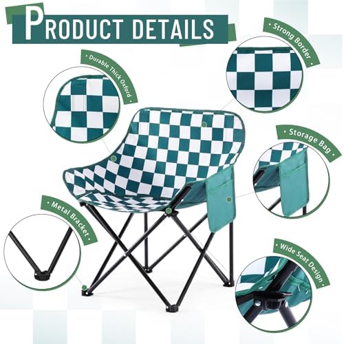 2 Pack Folding Camping Chairs Portable, Green,White, Chessboard