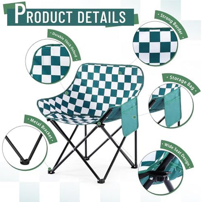 2 Pack Folding Camping Chairs Portable, Green,White, Chessboard