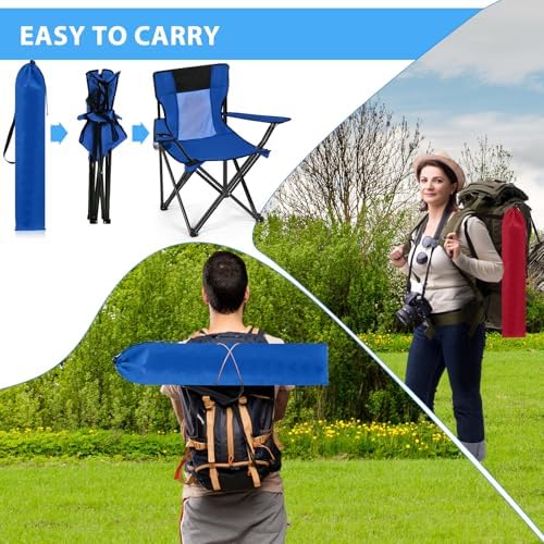 Shellwei 2 PCS Folding Camping Chair with Cupholder and Carry Bag Regular Size Colorful Breathable Portable Lightweight Lawn Chair with Side Pocket for Fishing Hiking Beach Outdoor Activity