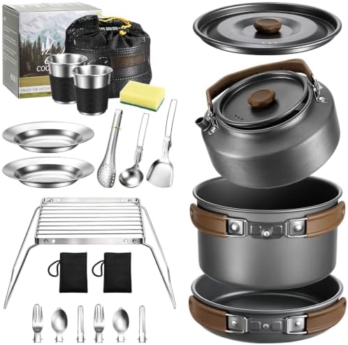 Leonyo 18PCS Camping Cookware Set, Camping Cooking Pot Pan Mess Kit