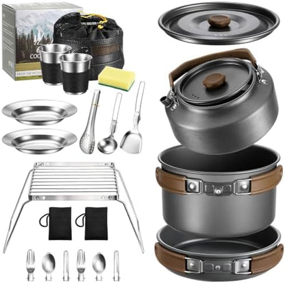 Leonyo 18PCS Camping Cookware Set, Camping Cooking Pot Pan Mess Kit