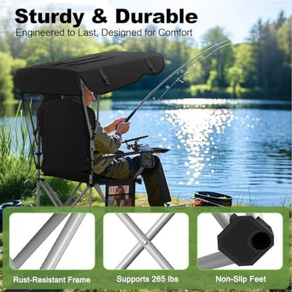 VTOY Portable Folding Camping Chair with Canopy, Outdoor Sun Shade Chair