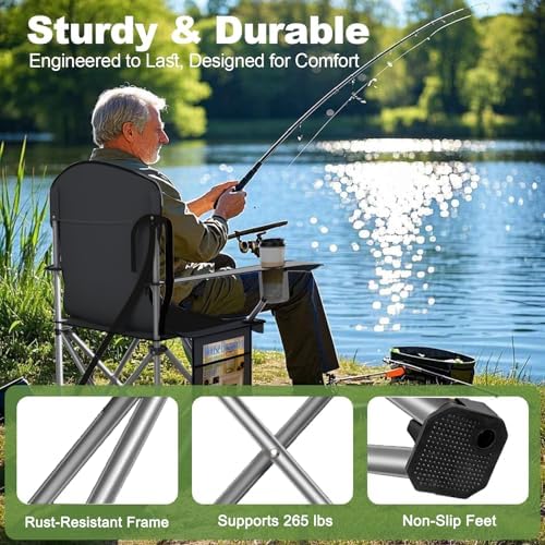 Folding Portable Camping Chair with Cooler, Cup Holder & Storage Pocket