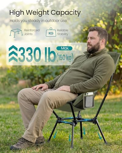 SONGMICS Camping Chair, Steel Frame, Supports 330.7 lb, 2 Storage Pockets