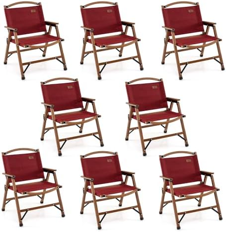 GYMAX Camping Chairs, 330lbs Folding Lawn Chair with Heavy Duty 900D Oxford Cloth & Lightweight Bamboo Frame, Outdoor Portable Camp Chairs for Picnic, Patio, Porch, Backyard, Fishing, Beach (8 Pieces)