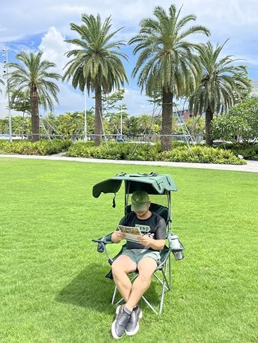 VTOY Portable Folding Camping Chair with Canopy, Outdoor Sun Shade Chair