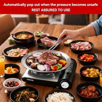 Detachable Grill Pan & Butane Stove Combo with Safety Auto-Eject | Portable Suitcase Design for Camping, Tailgating, Picnics, Indoor/Outdoor Cooking & Hot Pot