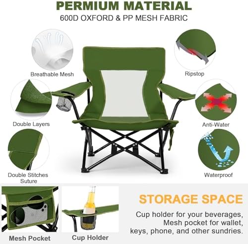 Joyfair Beach Camping Chair (2 Pack), Folding Chair for Adults (Green)